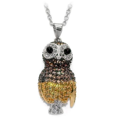LO1554 - Rhodium+Gold+ Ruthenium Brass Chain Pendant with AAA Grade CZ  in Multi Color-0