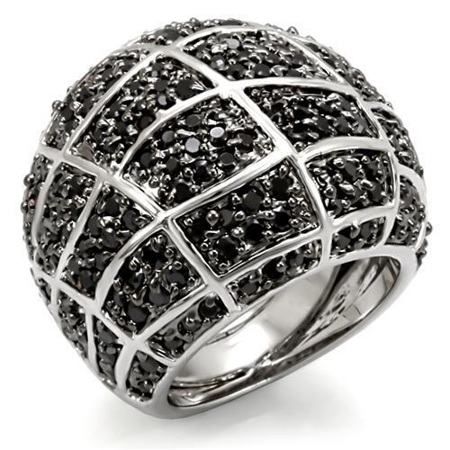 LO1584 - Rhodium + Ruthenium Brass Ring with AAA Grade CZ  in Black Diamond-0