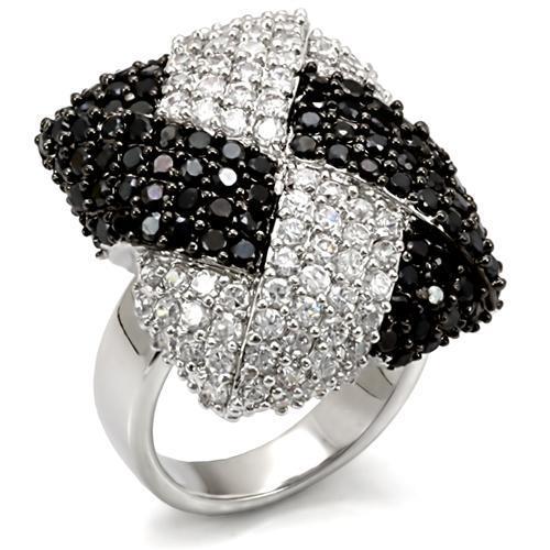 LO1587 - Rhodium + Ruthenium Brass Ring with AAA Grade CZ  in Black Diamond-0