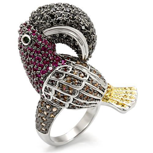 LO1592 - Rhodium+Gold+ Ruthenium Brass Ring with AAA Grade CZ  in Multi Color-0