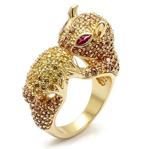 LO1595 - Imitation Gold Brass Ring with Synthetic Garnet in Ruby-0
