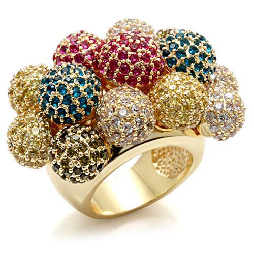 LO1604 - Imitation Gold Brass Ring with AAA Grade CZ  in Multi Color-0
