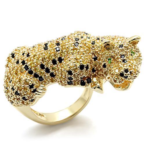 LO1606 - Imitation Gold Brass Ring with Synthetic Synthetic Glass in Emerald-0