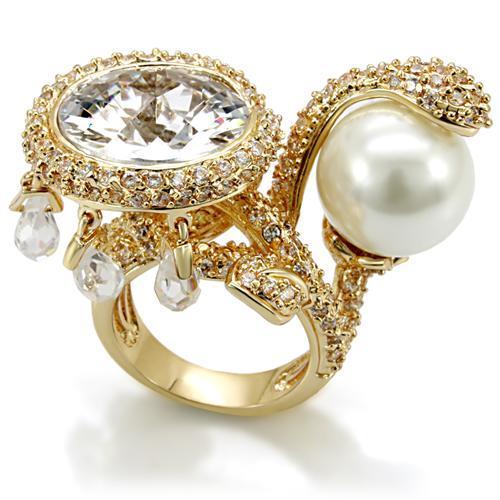 LO1607 - Imitation Gold Brass Ring with AAA Grade CZ  in Clear-0