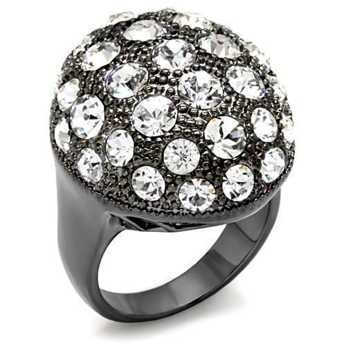 LO1612 - TIN Cobalt Black Brass Ring with Top Grade Crystal  in Clear-0