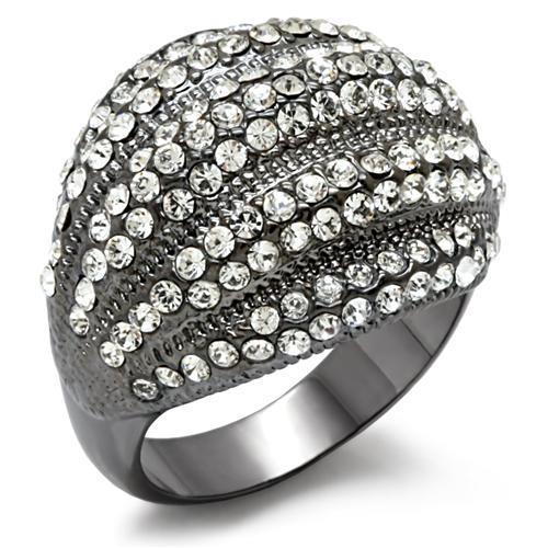 LO1617 - TIN Cobalt Black Brass Ring with Top Grade Crystal  in Clear-0