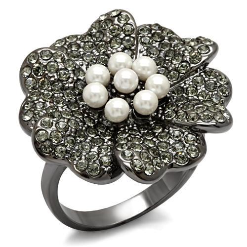 LO1619 - TIN Cobalt Black Brass Ring with Synthetic Pearl in White-0