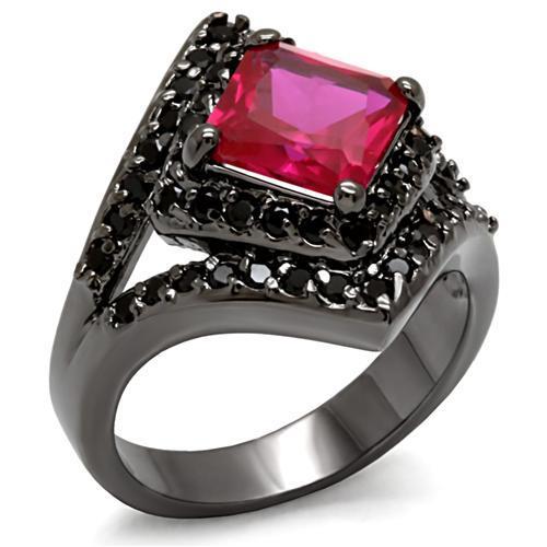 LO1621 - TIN Cobalt Black Brass Ring with AAA Grade CZ  in Ruby-0