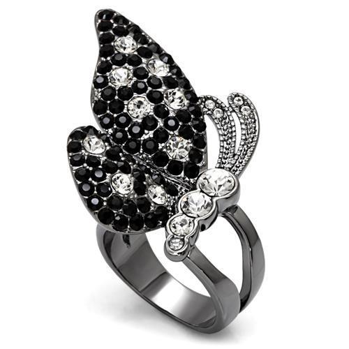 LO1627 - TIN Cobalt Black Brass Ring with Top Grade Crystal  in Multi Color-0