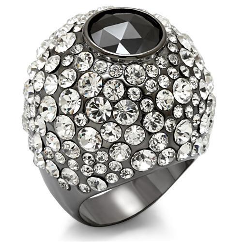 LO1629 - TIN Cobalt Black Brass Ring with AAA Grade CZ  in Black Diamond-0