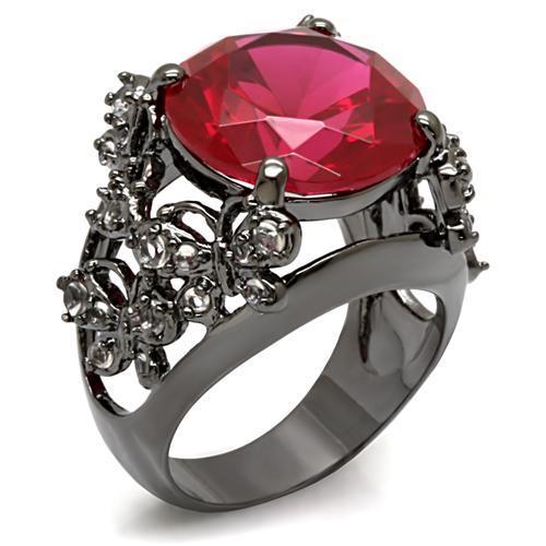 LO1633 - TIN Cobalt Black Brass Ring with AAA Grade CZ  in Ruby-0