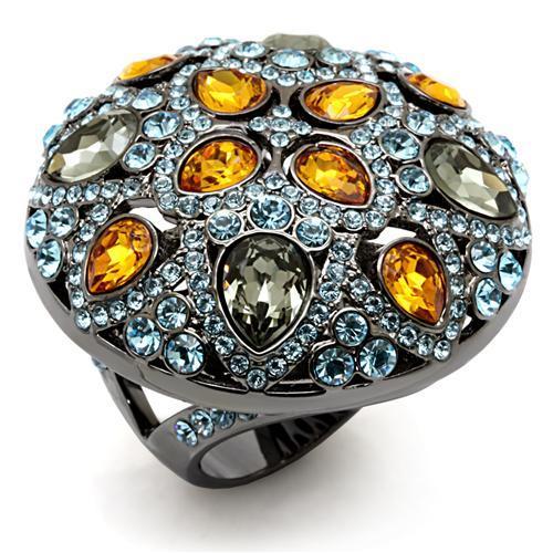 LO1636 - TIN Cobalt Black Brass Ring with Top Grade Crystal  in Multi Color-0