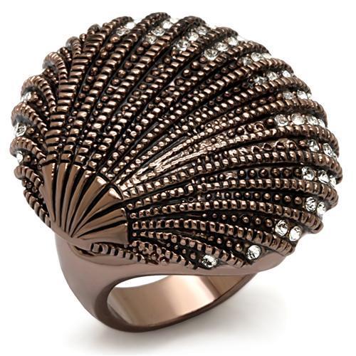 LO1651 - Chocolate Gold Brass Ring with Top Grade Crystal  in Clear-0