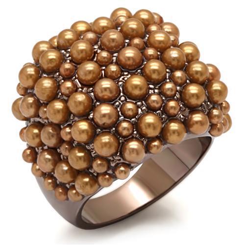 LO1663 - Chocolate Gold Brass Ring with Synthetic Pearl in Brown-0