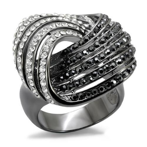 LO1670 - TIN Cobalt Black Brass Ring with Top Grade Crystal  in Jet-0