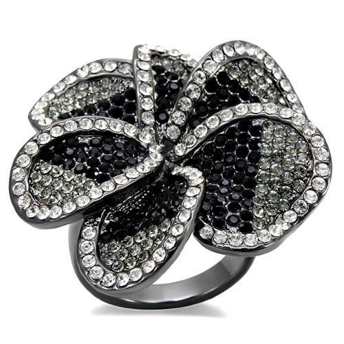 LO1676 - TIN Cobalt Black Brass Ring with Top Grade Crystal  in Multi Color-0