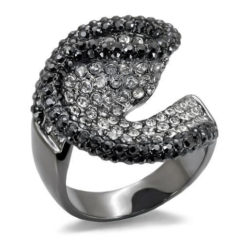 LO1678 - TIN Cobalt Black Brass Ring with Top Grade Crystal  in Jet-0