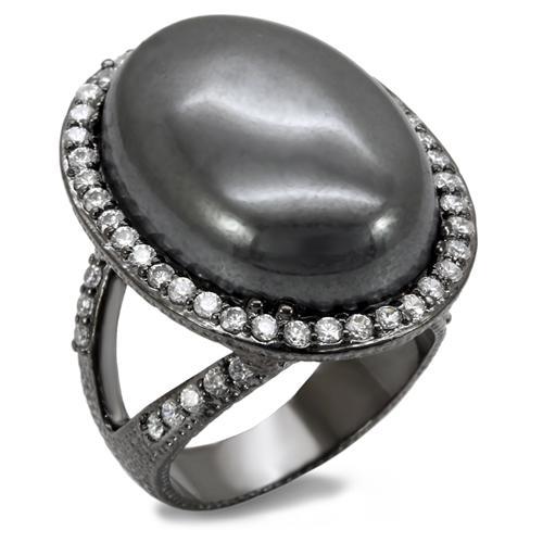 LO1679 - TIN Cobalt Black Brass Ring with Semi-Precious Hematite in Jet-0