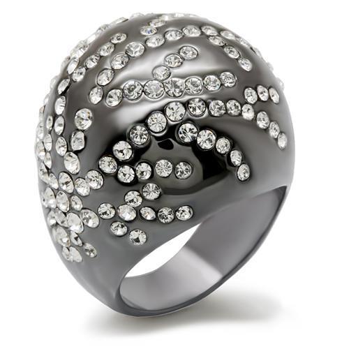 LO1682 - TIN Cobalt Black Brass Ring with Top Grade Crystal  in Clear-0