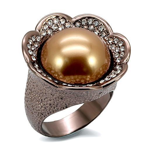 LO1691 - Chocolate Gold Brass Ring with Synthetic Pearl in Brown-0