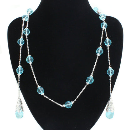 LO1714 - Rhodium White Metal Necklace with Synthetic Glass Bead in Sea Blue-0
