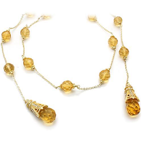 LO1717 - Gold White Metal Necklace with Synthetic Acrylic in Topaz-1