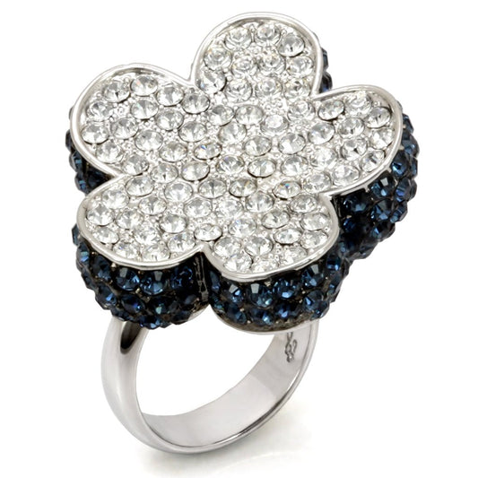 LO1745 - Rhodium + Ruthenium Brass Ring with Top Grade Crystal  in Montana-0