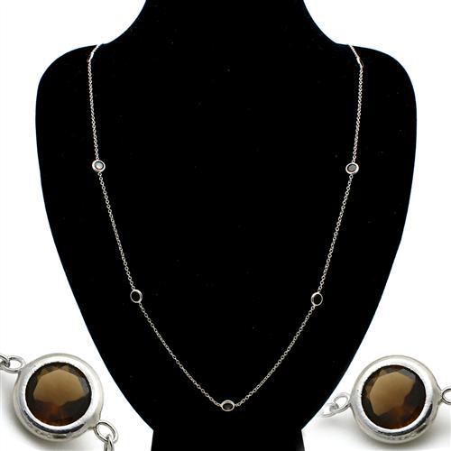 LO1929 - Imitation Rhodium Brass Necklace with Synthetic Synthetic Glass in Brown-0