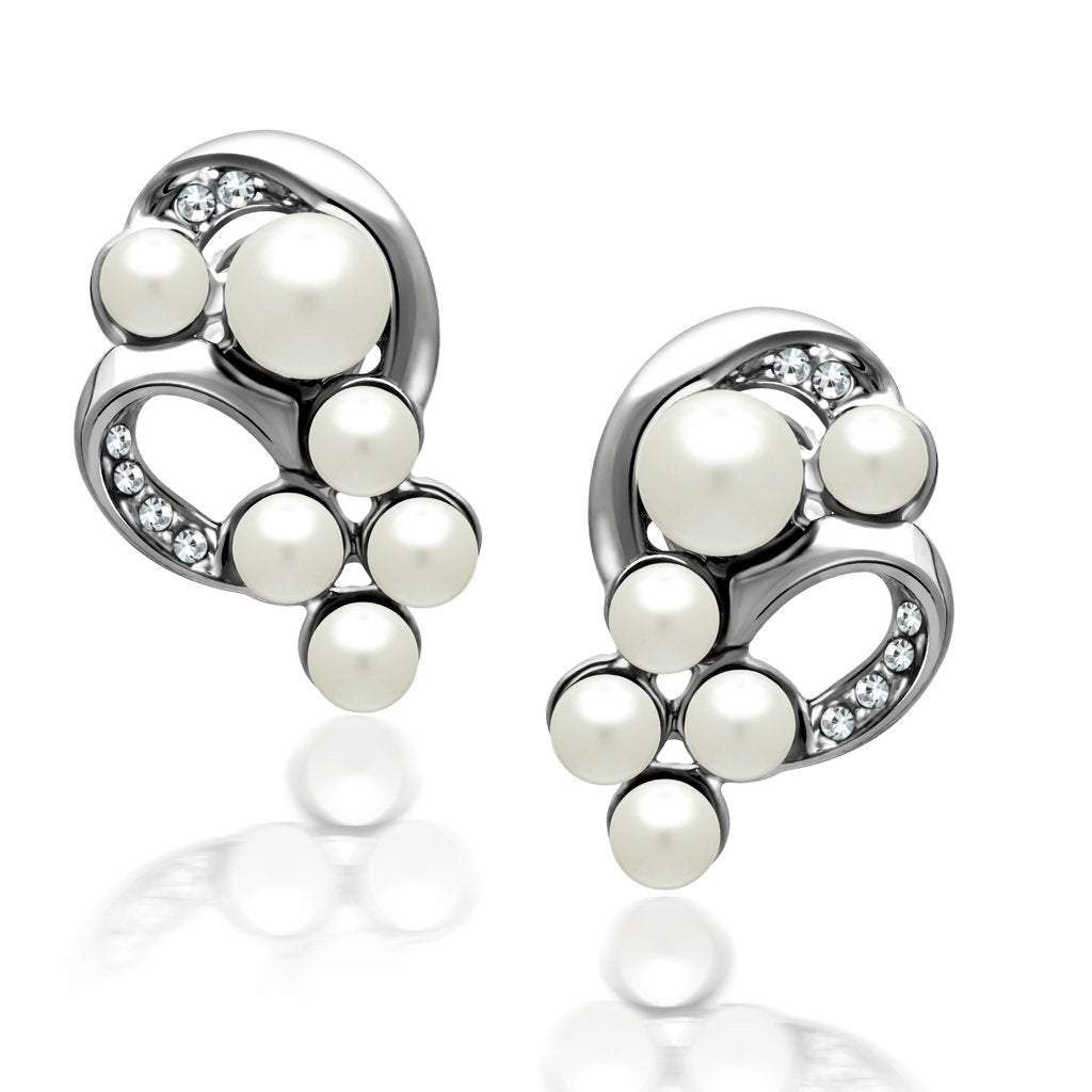 LO1970 - Rhodium White Metal Earrings with Synthetic Pearl in White-0