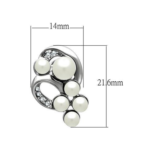 LO1970 - Rhodium White Metal Earrings with Synthetic Pearl in White-1