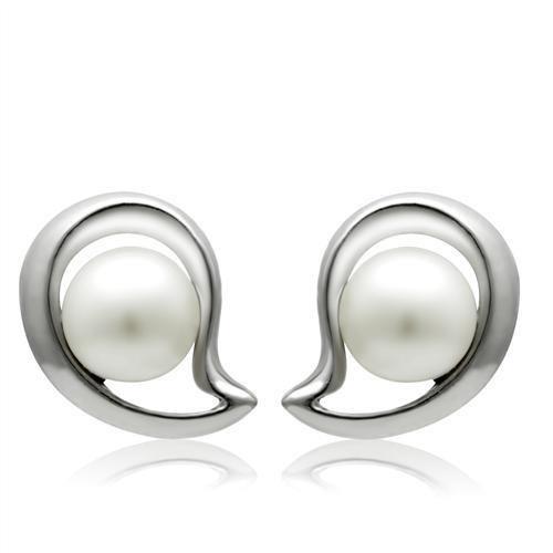 LO1976 - Rhodium White Metal Earrings with Synthetic Pearl in White-0