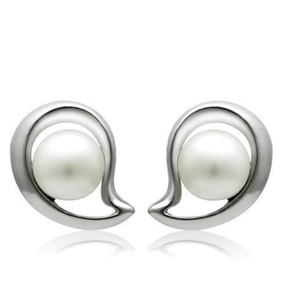 LO1976 - Rhodium White Metal Earrings with Synthetic Pearl in White-0