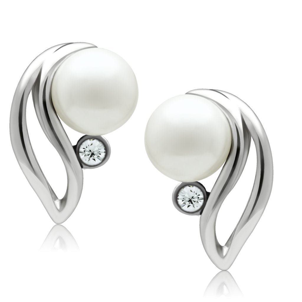 LO1977 - Rhodium White Metal Earrings with Synthetic Pearl in White-0