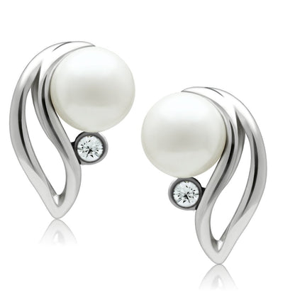 LO1977 - Rhodium White Metal Earrings with Synthetic Pearl in White-0