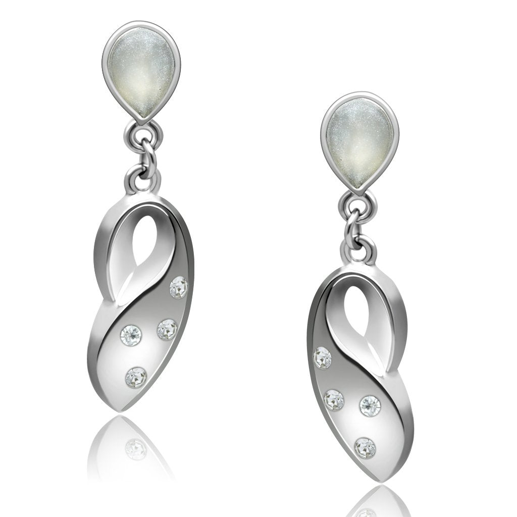LO1978 - Rhodium White Metal Earrings with Top Grade Crystal  in Clear-0