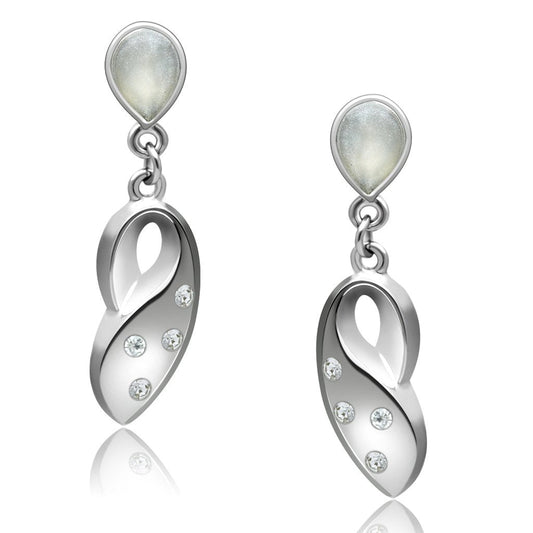 LO1978 - Rhodium White Metal Earrings with Top Grade Crystal  in Clear-0