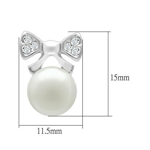 LO1980 - Rhodium White Metal Earrings with Synthetic Pearl in White-1