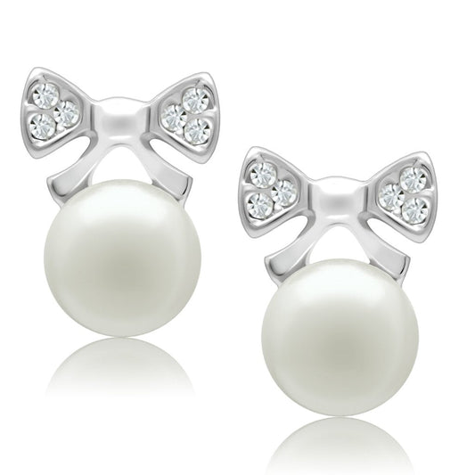 LO1980 - Rhodium White Metal Earrings with Synthetic Pearl in White-0