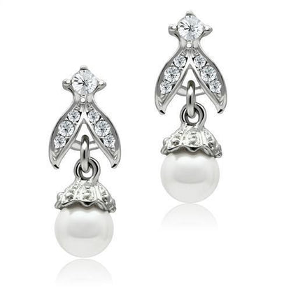 LO1988 - Rhodium White Metal Earrings with Synthetic Pearl in White-0
