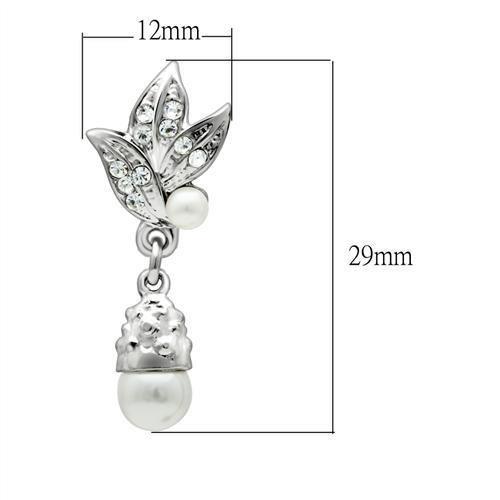 LO1992 - Rhodium White Metal Earrings with Synthetic Pearl in White-1