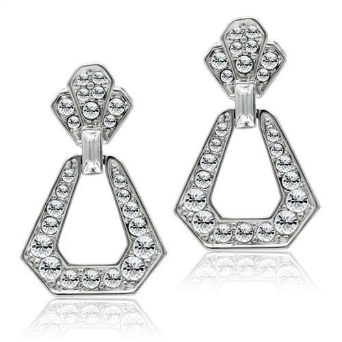 LO1995 - Rhodium White Metal Earrings with Top Grade Crystal  in Clear-0