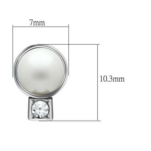 LO1997 - Rhodium White Metal Earrings with Synthetic Pearl in White-1