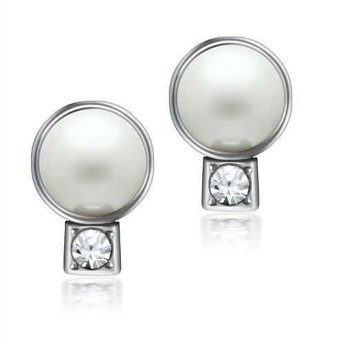 LO1997 - Rhodium White Metal Earrings with Synthetic Pearl in White-0