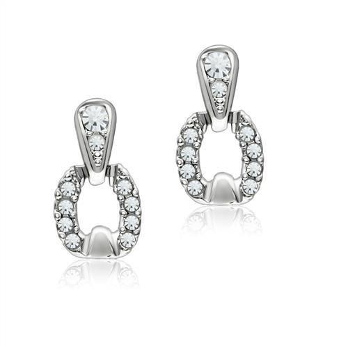 LO1999 - Rhodium White Metal Earrings with Top Grade Crystal  in Clear-0