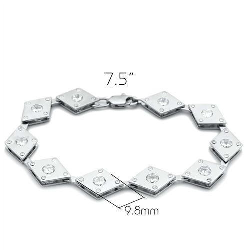 LO2006 - Matte Rhodium & Rhodium Brass Bracelet with AAA Grade CZ  in Clear-1