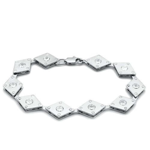 LO2006 - Matte Rhodium & Rhodium Brass Bracelet with AAA Grade CZ  in Clear-0