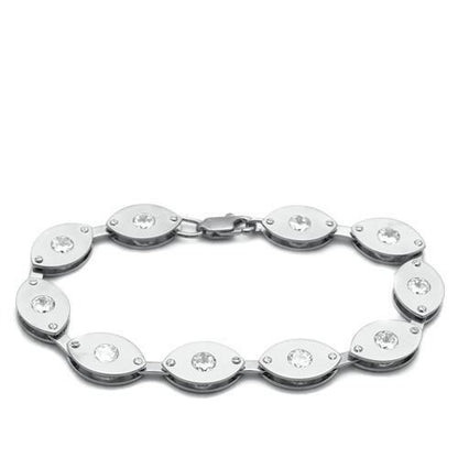 LO2011 - Matte Rhodium & Rhodium Brass Bracelet with AAA Grade CZ  in Clear-0