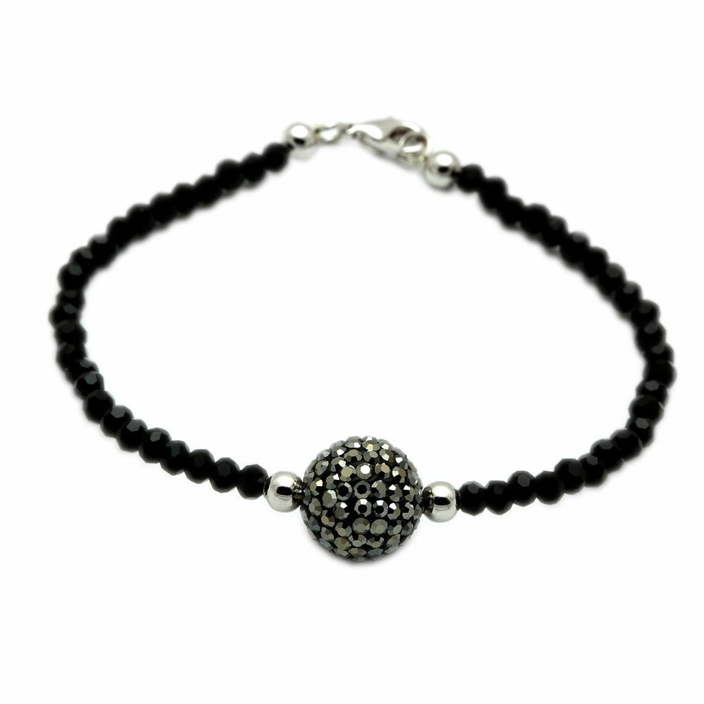 LO2048 - Rhodium + Ruthenium Brass Bracelet with Top Grade Crystal  in Jet-0