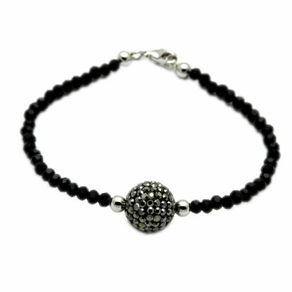 LO2048 - Rhodium + Ruthenium Brass Bracelet with Top Grade Crystal  in Jet-0
