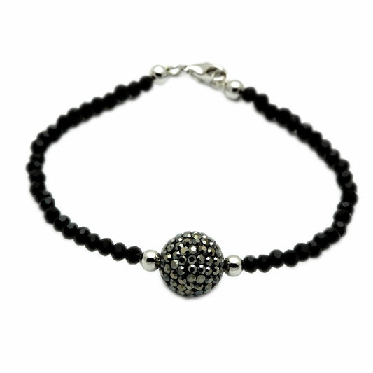 LO2048 - Rhodium + Ruthenium Brass Bracelet with Top Grade Crystal  in Jet-0